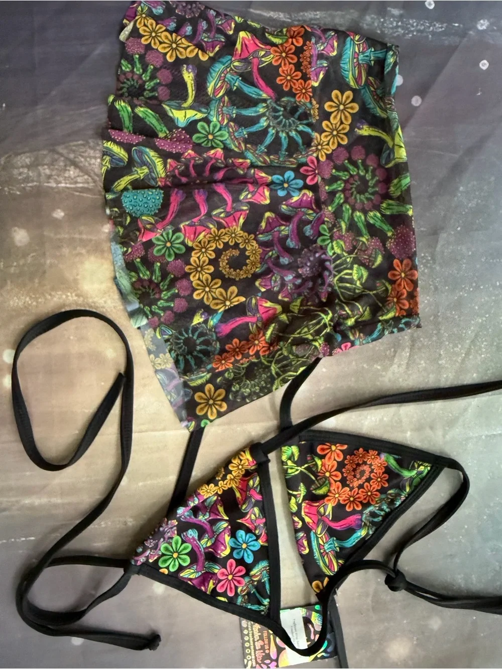 Psychedelic Mushroom Rave Bikini Top & Skirt Set